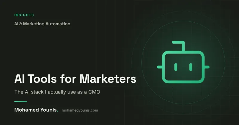 Cover image for "The AI stack I actually use as a CMO" by Mohamed Younis