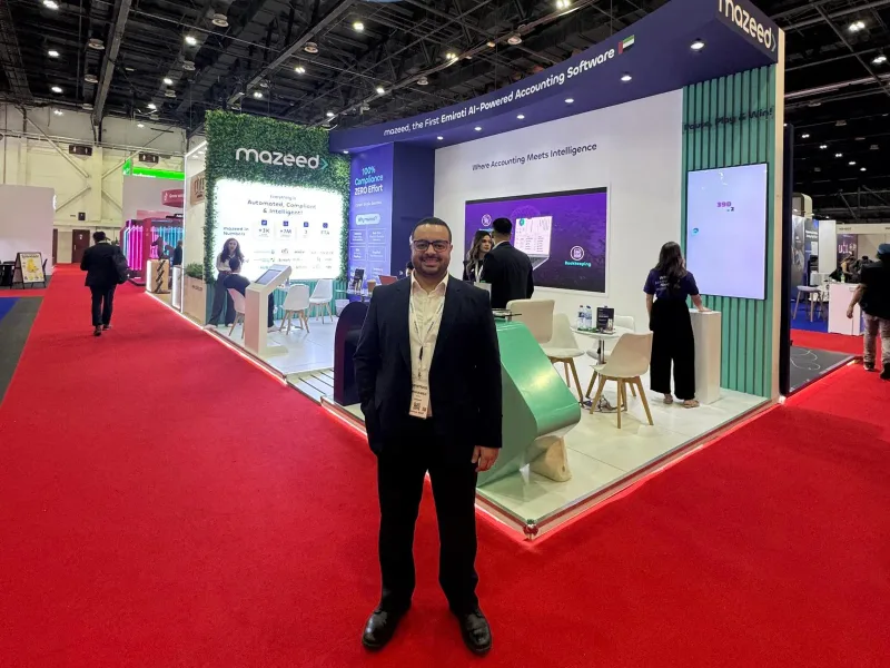 Mohamed Younis, CMO of mazeed, at the mazeed AI-powered accounting software stand at Seamless
